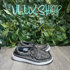 Hey Dude Wally Boys Shoes Youth 4 Stretch Black Gray Slip On Loafers Ladies